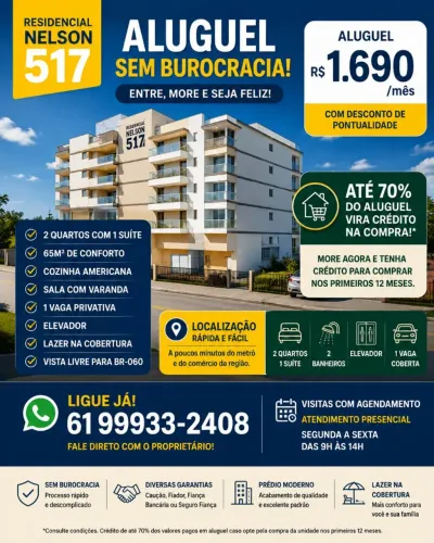 APTO 2 QUARTOS C/ SUÍTE 65m² + VAGA | QS 517 SAMAMBAIA