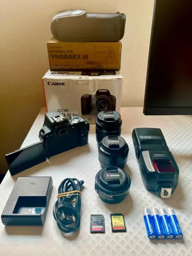 Câmera fotográfica Canon SL2 Kit Completo + 3 Lentes + Flash + Mochila