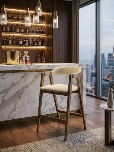 Banqueta de Bar Luxury | Madeira Maciça, Detalhe Artesanal e Ergonomia