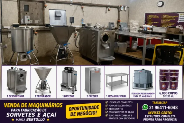 Equipamentos completos para fábrica sorvete & açaí