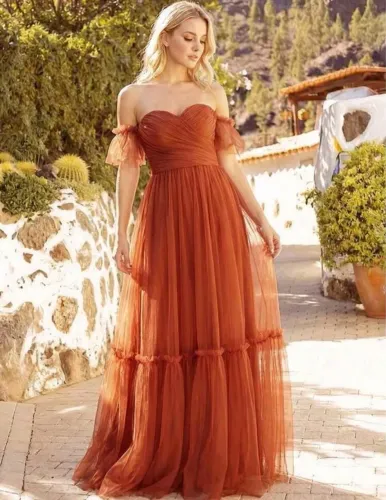 Vestido terracota ombro a ombro Madrinha Casamento Ensaio