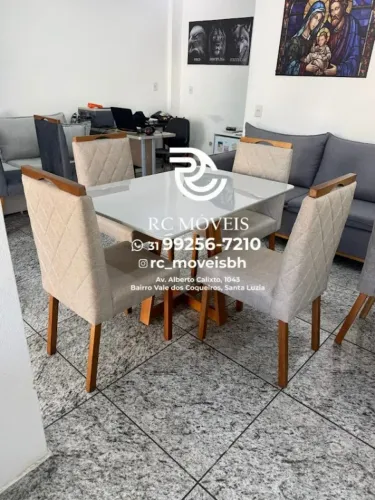 Mesa de jantar 1,20x0,80 Tampo Vidro + 4 Cadeiras Madeira maciça | Frete Gratis