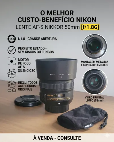 Lente Nikon AF-S NIKKOR 50mm f/1.8G - Completa e em Excelente Estado
