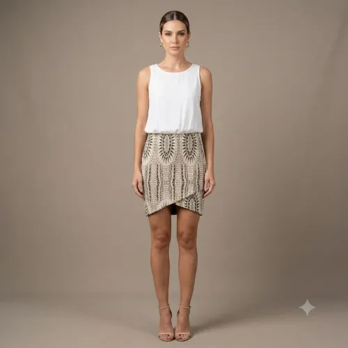 Vestido Equus Original 2 Peças Crepe e Jacquard