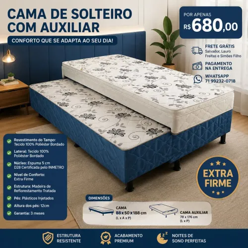 CAMA DE SOLTEIRO COM AUXILIAR 