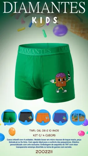 Kit com 4 Cuecas Diamantes Lingerie Infantil