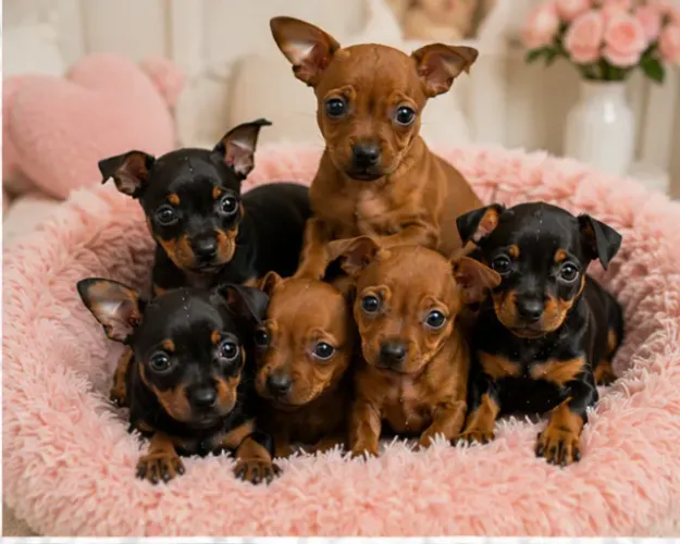 Filhotes alegre e brincalhão Pinscher/Pincher/Pinsher/Pintier