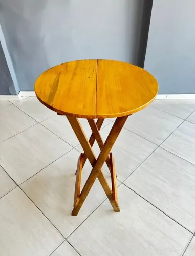 Mesa Bistrô Alta Redonda Em Madeira Mel