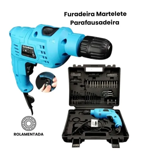 Furadeira parafusadeira Martelete com maleta e kit c/ mais de 70 acessórios (nova)