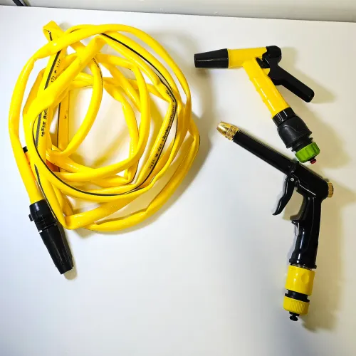 Kit Mangueira Jardim 5m Amarela + 2 Esguichos Pistola Alta Pressão