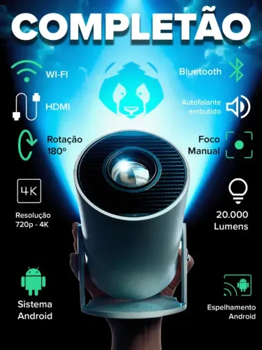 Projetor Smart Portátil FHD Bluetooth Wifi Cor Branco Android 11