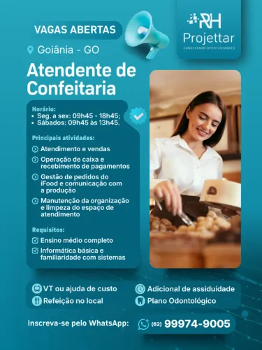 Vaga de Emprego para Atendente de Confeitaria em Goiânia - GO