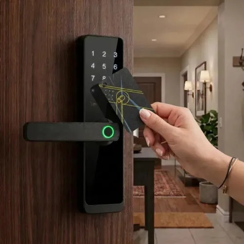 Fechadura Digital Inteligente Biometria Senha Cartão Cor Preta