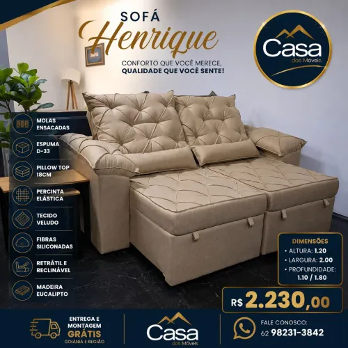 Sofá Veludo Henrique bege 