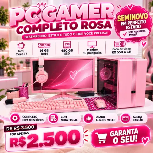 PC gamer menina Rosa
