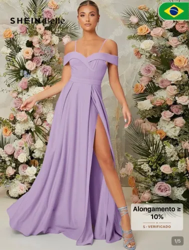 Vestido de Madrinha de Casamento Abertura Lateral Lilás