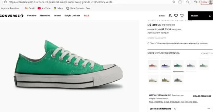 All Star Converse cano baixo  nº 40