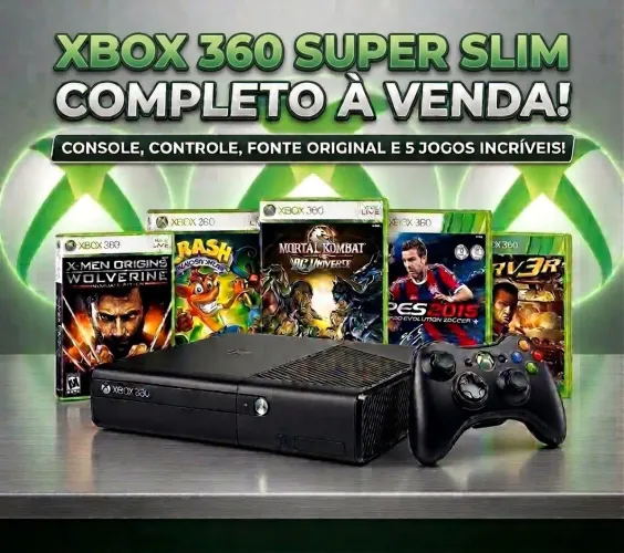 Xbox 360 Super Slim / Controle Original / 5 Jogos / Garantia