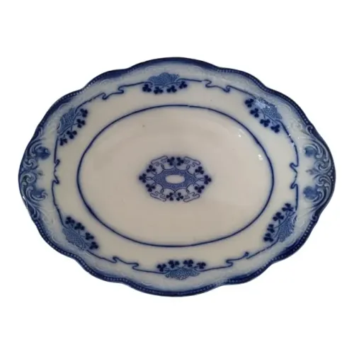 Travessa Antiga Azul Borrão Porcelana Inglesa 28 cm