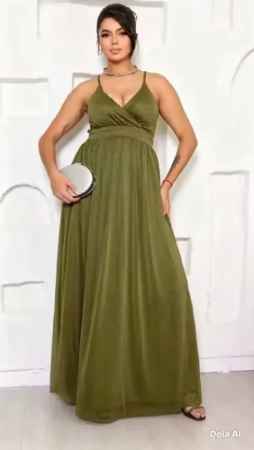 Vestido festa verde oliva