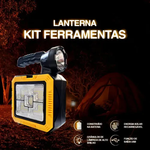 Lanterna LED tática solar kit maleta de ferramentas solar luz de emergência recarregável 