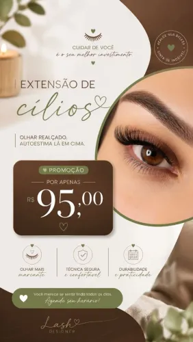 Extensão de cilios. 