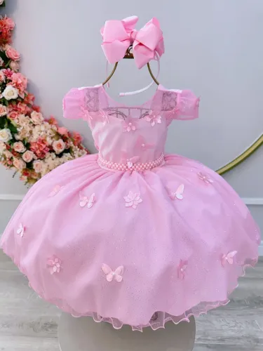 Vestido infantil Jardim encantado Rosa