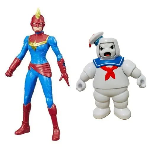 kit com dois bonecos originais hasbro - capitã marvel e staypuft dos caça fantasmas