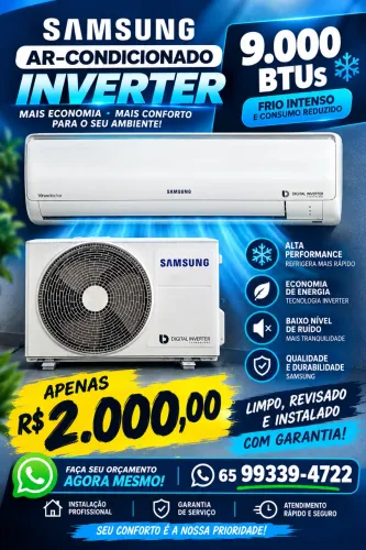 Ar condicionado inverter 9 mil btus Samsung, revisado e instalado