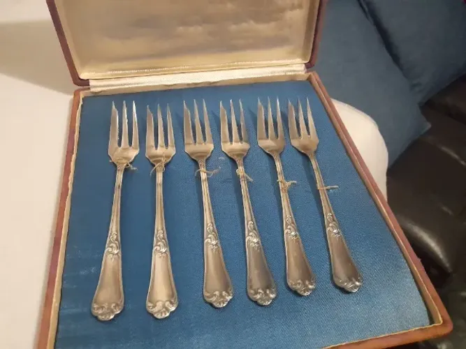 Conjunto Vintage de 6 Garfos banhados a Prata 90, Bruckmann, com Caixa, ler a descrição 