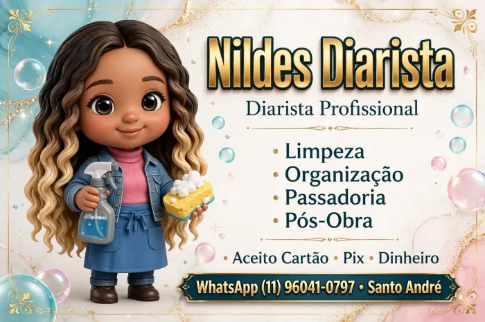 Ola sou Elenilda faço serviço de limpeza e organização