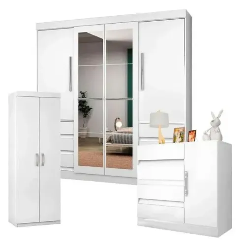 ? KIT QUARTO COMPLETO ARAPLAC - GUARDA-ROUPA + CÔMODA + ARMÁRIO MULTIUSO - FRETE GRÁTIS
