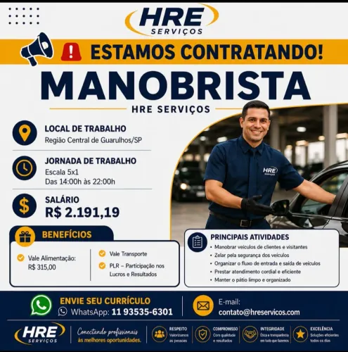 Vagas para Manobristas e Operador de Estacionamento