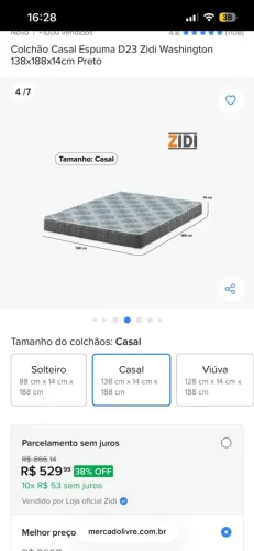 Colchão Casal Espuma D23 Zidi Washington  VALOR: 200 reais