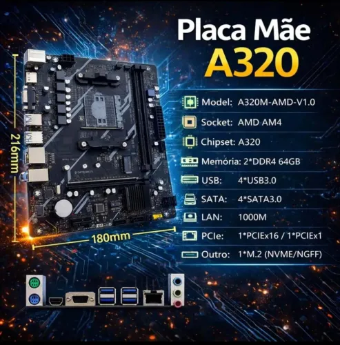 Placas-mãe A320 AM4 Ryzen nvme hdmi vga usb 3.0 ddr4