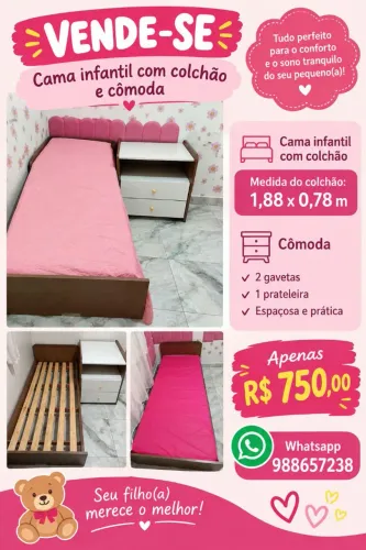Cama com Colchão e Cômoda Infantil