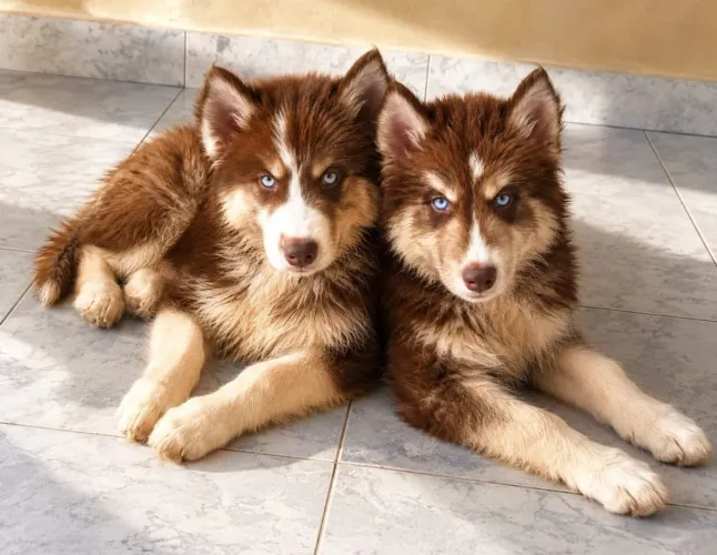 Husky Siberiano wooly pelagem rara, mostly red.