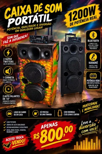 Caixa de som Bluetooth top! 1200w aceito troca também. 