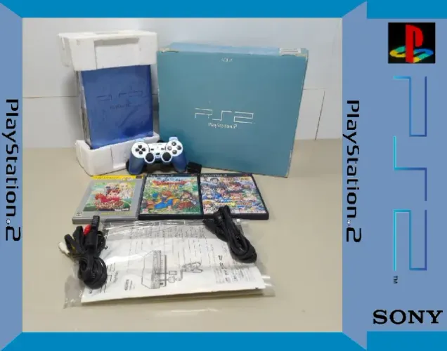 Sony Playstation 2 Fat Aqua Blue Na Caixa Com 3 Jogos