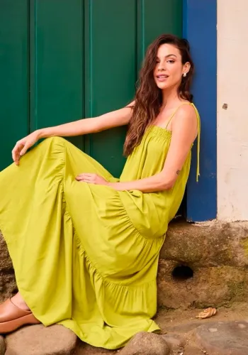 Vestido Longo Liso Feminino Verde Tamanho: G