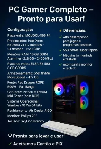 PC Gamer Completo RX 580 8GB + Monitor | ENVIO VÍDEOS COMPROVANDO! 