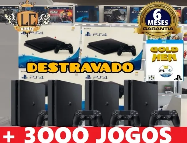 PS4 SLIM 1TB/500GB DESBLOQUEADO + 3OOO JOGOS + O6 MESES GARANTIA I LOJA FISICA BH