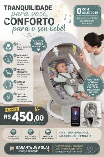 Cadeira Descanso Bebê Automática C/ Bluetooth E Fonte Bivolt
