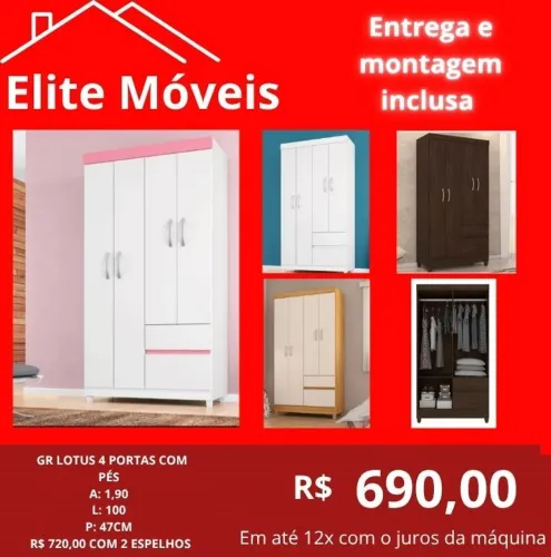 690,00 Com a montagem e a entrega guarda roupa novo na caixa com garantia de fabrica. 