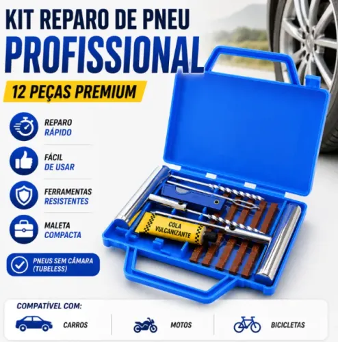 Kit Reparo Conserto Furo Remendo Pneu de Metal Para Carros, Motos e Bicicleta.