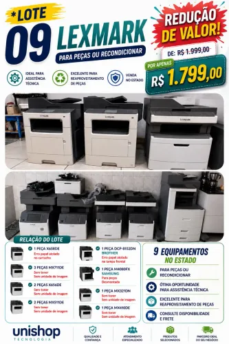 Lote de Multifuncionais e impressoras Lexmark