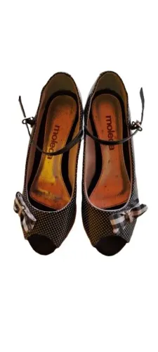 Sapato Peep Toe da Moleca Estampa de bolinha (Poa) Delicado Laço xadrez.Tamanho 36