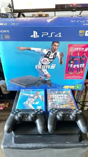 Console PS4 Slim 1tb - 2 controles -  2 jogos 