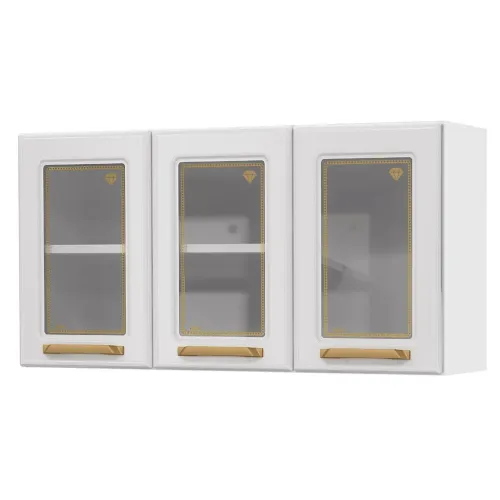 Armário de Cozinha Aço Aéreo Triplo C/ Vidro Diamante Branco - Telasul