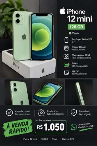 iPhone 12mini funcionando perfeitamente 128Gb Oportunidade 